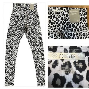 NEW‎ Forever 21 Women's High Rise Leopard Print Leggings XS Black White Stretch